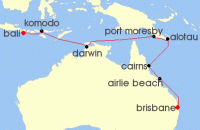 Cruise itinerary map for Crystal Cruises 14 Night Asia - Brisbane To Bali (133714)