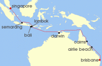 Cruise itinerary map for Silversea Cruises 18 Night Brisbane To Singapore (122771)