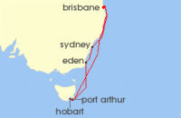Cruise itinerary map for Princess Cruises 10 Night Tasmania (141125)