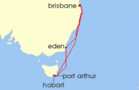 Cruise itinerary map for Carnival Cruises 9 Night Tasmania (140230)