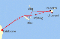 Cruise itinerary map for Carnival Cruises 12 Night Fiji & South Pacific (122052)