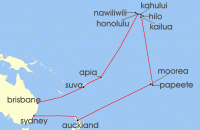 Cruise itinerary map for Princess Cruises 33 Night Tahiti, Hawaii & South Pacific (125524)