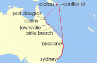 Cruise itinerary map for Princess Cruises 14 Night Papua New Guinea (140795)