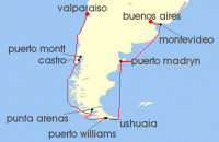 Cruise itinerary map for Phoenix Reisen 20 Nacht Von Buenos Aires aus in die Fjordwelt Chiles (128867)