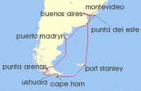 Cruise itinerary map for Celebrity Cruises 14 Night Patagonia & Argentina (116791)