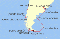 Cruise itinerary map for Holland America Line 22 Night South America & Antarctica (54610)
