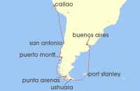 Cruise itinerary map for Regent Seven Seas Cruises 18 Night Antarctic Encounter Buenos Aires To Lima (Callao) (123473)