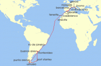 Cruise itinerary map for Princess Cruises 42 Night Ultimate Antarctica & Mediterranean Adventure (121645)