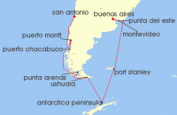 Cruise itinerary map for Azamara Cruises 21 Night Cruise Antarctica & Chilean Fjords Cruise: Buenos Aires, Ushuaia & Santiago (129493)