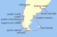 Cruise itinerary map for Crystal Cruises 18 Night South America - Buenos Aires To Valparaiso (133678)