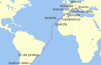 Cruise itinerary map for Princess Cruises 25 Night South America & Mediterranean  Grand Adventure (121640)