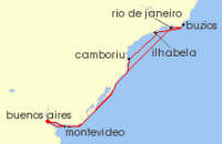 Cruise itinerary map for MSC Cruises 9 Night South America (129027)