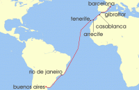 Cruise itinerary map for Princess Cruises 18 Night South American Passage (121639)