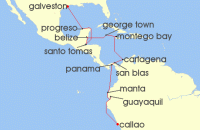 Cruise itinerary map for Phoenix Reisen 21 Nacht Von Peru nach Panama und in die Karibik (141453)