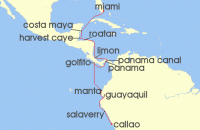 Cruise itinerary map for Regent Seven Seas Cruises 16 Night Machu Picchu & Mayan Ruins Lima (Callao) To Miami (123474)
