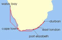 Cruise itinerary map for AIDA 14 Nacht Sudafrika & Namibia (139285)