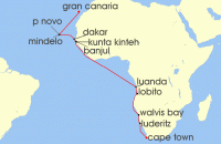 Cruise itinerary map for Hapag Lloyd 24 Night Africas Wild West Coast (Cape Town - Gran Canaria) (142538)