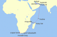 Cruise itinerary map for Regent Seven Seas Cruises 19 Night Majestic Safaris & Modern Spires Cape Town To Doha (140191)