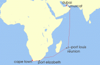 Cruise itinerary map for AIDA 19 Nacht Von Kapstadt uber Mauritius nach Dubai 2 (130437)