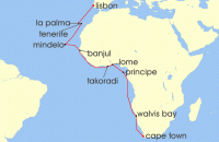 Cruise itinerary map for Regent Seven Seas Cruises 23 Night West African Adventure Cape Town To Lisbon (127338)