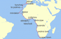 Cruise itinerary map for Regent Seven Seas Cruises 24 Night Western Africa & Isles Of Wonder Cape Town To Lisbon (137558)