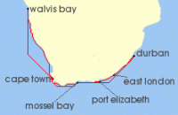 Cruise itinerary map for Regent Seven Seas Cruises 14 Night Lagoons, Safaris & Dunes Cape Town To Cape Town (124593)