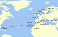 Cruise itinerary map for Seabourn 21 Night Jewels Of Andalusia & Atlantic Crossing (127848)