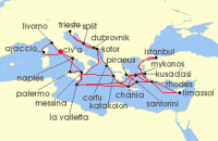 Cruise itinerary map for Princess Cruises 42 Night The Best of the Mediterranean (135516)