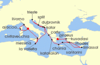 Cruise itinerary map for Princess Cruises 21 Night The Best of the Mediterranean (135504)