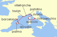 Cruise itinerary map for Silversea Cruises 9 Night Civitavecchia (Rome) To Barcelona (140859)