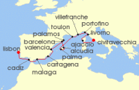 Cruise itinerary map for Silversea Cruises 16 Night Civitavecchia (Rome) To Lisbon (140863)