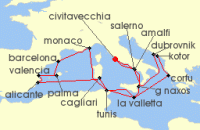 Cruise itinerary map for Crystal Cruises 23 Night Europe & Mediterranean - Civitavecchia Rome To Civitavecchia Rome (138878)