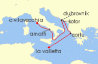 Cruise itinerary map for Crystal Cruises 7 Night Europe & Mediterranean - Civitavecchia Rome To Valletta (130953)