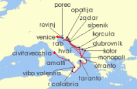 Cruise itinerary map for Windstar Cruises 20 Night Star Collector: The &ldquo;Sole&rdquo; of Italy & Coast of Croatia (139714)