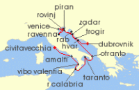 Cruise itinerary map for Windstar Cruises 16 Night Star Collector: Summering in Southern Italy & Croatia (140482)