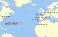 Cruise itinerary map for Regent Seven Seas Cruises 14 Night Splendid Atlantic Sojourn Rome (Civitavecchia) To New York (129948)
