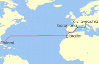 Cruise itinerary map for Norwegian Cruise Line 13 Night Transatlantic from Rome to Miami: Italy & Spain (137628)