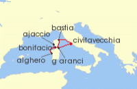 Cruise itinerary map for Windstar Cruises 7 Night Treasure Troves of Corsica & Sardinia (123627)