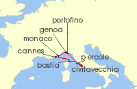 Cruise itinerary map for Windstar Cruises 7 Night Jewels of the Italian and French Rivieras (123729)