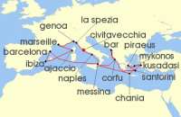 Cruise itinerary map for Princess Cruises 21 Night The Best of the Mediterranean (138942)