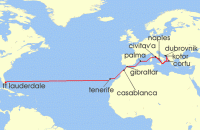 Cruise itinerary map for Princess Cruises 22 Night Mediterranean, Canary Islands & Moroccan Grand Adventure (135508)