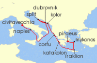 Cruise itinerary map for Princess Cruises 10 Night Mediterranean with Greek Isles & Italy (134433)