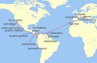 Cruise itinerary map for MSC Cruises 33 Night World Cruise (139417)