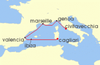 Cruise itinerary map for MSC Cruises 6 Night Mediterranean (138671)