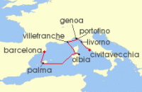 Cruise itinerary map for Explora Journeys 7 Night A Journey through Renaissance Scenes & Mediterranean Tranquillity (136143)