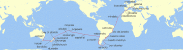 Cruise itinerary map for MSC Cruises 71 Night World Cruise (133381)