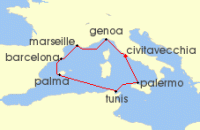 Cruise itinerary map for Costa Cruises 8 Night Western Mediterranean from Civitavecchia / Rome (139247)