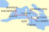 Cruise itinerary map for Silversea Cruises 10 Night Civitavecchia (Rome) To Barcelona (126881)