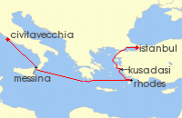 Cruise itinerary map for Cunard Line 7 Night Istanbul And Greek Islands (126361)