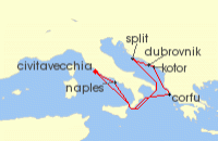 Cruise itinerary map for Carnival Cruises 9 Night Croatia, Greece & Italy (124743)